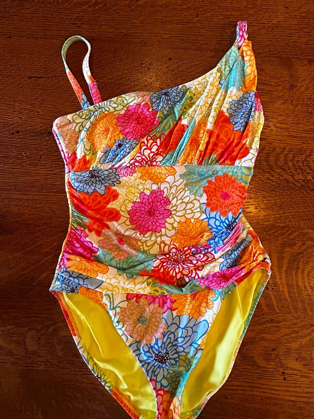 Jantzen One-Shoulder Floral Swimsuit - Pink, Orange, Yellow, Blue